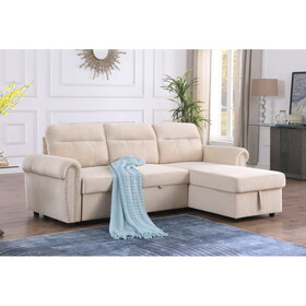 Ashton Beige Velvet Fabric Reversible Sleeper Sectional Sofa Chaise B061S00195