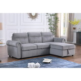 Ashton Gray Velvet Fabric Reversible Sleeper Sectional Sofa Chaise B061S00198