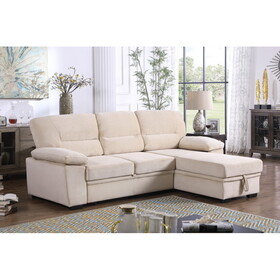 Kipling Beige Velvet Fabric Reversible Sleeper Sectional Sofa Chaise B061S00199