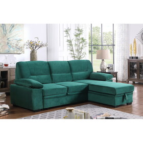 Kipling Green Velvet Fabric Reversible Sleeper Sectional Sofa Chaise B061S00201