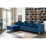 Ryan Deep Blue Velvet Reversible Sectional Sofa Chaise with Nail-Head Trim B061S00203