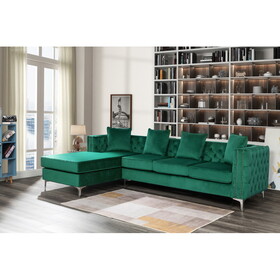 Ryan Green Velvet Reversible Sectional Sofa Chaise with Nail-Head Trim B061S00204