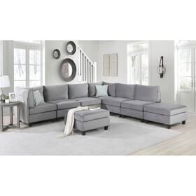 Zelmira Gray Velvet 8pc Modular Sectional Sofa B061S00214