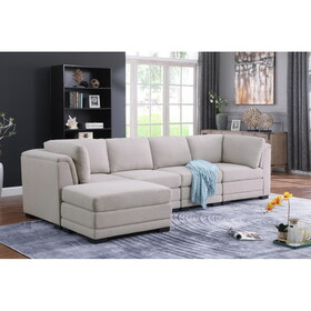 Kristin Light Gray Linen Fabric Reversible Sectional Sofa with Ottoman B061S00220