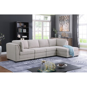 Kristin Light Gray Linen Fabric Reversible Sectional Sofa with Ottoman B061S00221