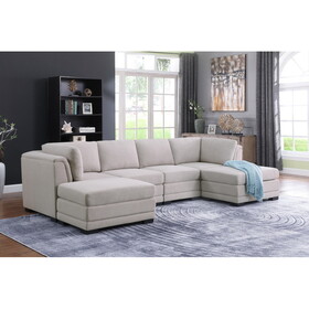 Kristin Light Gray Linen Fabric Reversible Sectional Sofa with 2 Ottomans B061S00223
