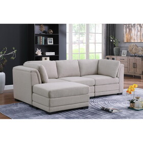Kristin Light Gray Linen Fabric Reversible Sectional Sofa with Ottoman B061S00224