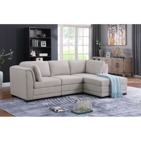 Kristin Light Gray Linen Fabric Reversible Sectional Sofa with Ottoman B061S00225