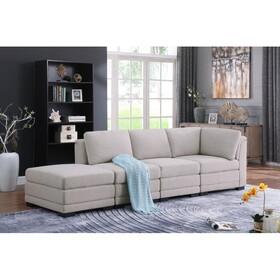Kristin Light Gray Linen Fabric Reversible Sofa with Ottoman B061S00229