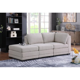 Kristin Light Gray Linen Fabric Reversible Sofa with Ottoman B061S00231