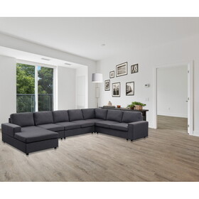 Hayden Modular Sectional Sofa with Reversible Chaise in Dark Gray Linen B061S00239
