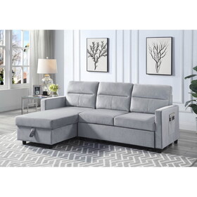 Ruby Light Gray Velvet Reversible Sleeper Sectional Sofa with Storage Chaise and Side Pocket B061S00283