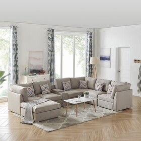 Lucy Beige Fabric Reversible Modular Sectional Sofa with USB Console and Ottoman B061S00284