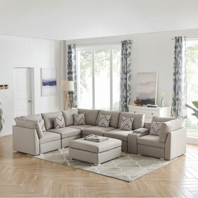 Lucy Beige Fabric Reversible Modular Sectional Sofa with USB Console and Ottoman B061S00285