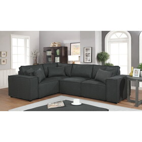 Melrose Modular Sectional Sofa with Ottoman in Dark Gray Linen B061S00296