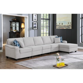 Leo Light Gray Linen 6 Seater Sofa and Ottoman B061S00316