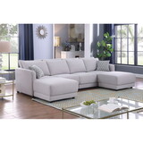 Penelope Light Gray Linen Fabric 4-Seater Sofa with 2 Ottoman and Pillows B061S00357