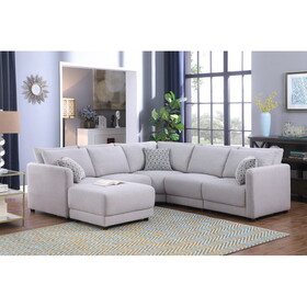 Penelope Light Gray Linen Fabric Reversible L-Shape Sectional Sofa with Ottoman and Pillows B061S00358