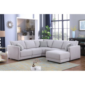 Penelope Light Gray Linen Fabric Reversible L-Shape Sectional Sofa with Ottoman and Pillows B061S00359