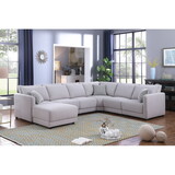 Penelope Light Gray Linen Fabric Reversible 7PC Modular Sectional Sofa with Ottoman and Pillows B061S00361