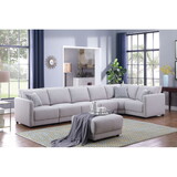 Penelope Light Gray Linen Fabric Reversible 7PC Modular Sectional Sofa with Ottoman and Pillows B061S00363