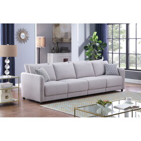Penelope Light Gray Linen Fabric 4-Seater Sofa with Pillows B061S00369