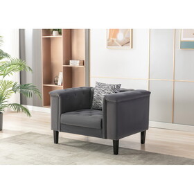 Mary Dark Gray Velvet Tufted Chair with 1 Accent Pillow B061S00469