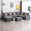 Nolan Gray Linen Fabric 7pc Reversible Chaise Sectional Sofa with Interchangeable Legs, Pillows and Storage Ottoman B061S00547