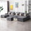 Nolan Gray Linen Fabric 7pc Double Chaise Sectional Sofa with Interchangeable Legs, Storage Ottoman, Pillows, and a USB, Charging Ports, Cupholders, Storage Console Table B061S00555