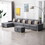 Nolan Gray Linen Fabric 6pc Reversible Sectional Sofa Chaise with Interchangeable Legs, Pillows and Storage Ottoman B061S00556