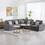 Nolan Gray Linen Fabric 6pc Reversible Sectional Sofa with a USB, Charging Ports, Cupholders, Storage Console Table and Pillows and Interchangeable Legs B061S00558