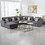 Nolan Gray Linen Fabric 7pc Reversible Chaise Sectional Sofa with a USB, Charging Ports, Cupholders, Storage Console Table and Pillows and Interchangeable Legs B061S00561