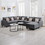 Nolan Gray Linen Fabric 7pc Reversible Chaise Sectional Sofa with a USB, Charging Ports, Cupholders, Storage Console Table and Pillows and Interchangeable Legs B061S00562