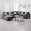 Nolan Gray Linen Fabric 7pc Reversible Chaise Sectional Sofa with a USB, Charging Ports, Cupholders, Storage Console Table and Pillows and Interchangeable Legs B061S00563