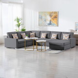 Nolan Gray Linen Fabric 6pc Reversible Chaise Sectional Sofa with Pillows and Interchangeable Legs B061S00564