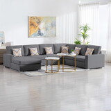 Nolan Gray Linen Fabric 6pc Reversible Chaise Sectional Sofa with Pillows and Interchangeable Legs B061S00565