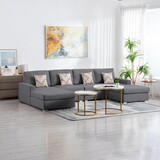 Nolan Gray Linen Fabric 4pc Double Chaise Sectional Sofa with Pillows and Interchangeable Legs B061S00570