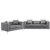Lorreto Gray Velvet Fabric Sofa Loveseat Living Room Set B061S00586