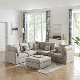 Amira Beige Fabric Reversible Sectional Sofa with USB Console and Ottoman B061S00611