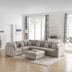 Amira Beige Fabric Reversible Modular Sectional Sofa with Ottoman and Pillows B061S00616