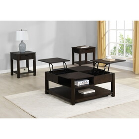 Flora 3 Piece Dark Brown MDF Lift Top Coffee and End Table Set B061S00635