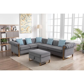 Maddie Gray Velvet 6-Seater Sectional Sofa with Storage Ottoman B061S00639