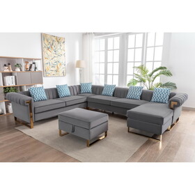 Maddie Gray Velvet 8-Seater Sectional Sofa with Reversible Chaise and Storage Ottoman B061S00641