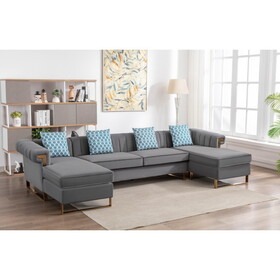 Maddie Gray Velvet 5-Seater Double Chaise Sectional Sofa B061S00642