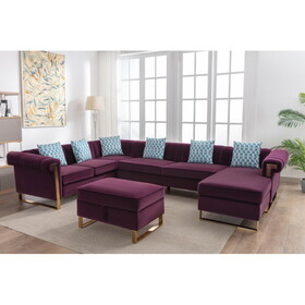 Maddie Purple Velvet 7-Seater Sectional Sofa with Reversible Chaise and Storage Ottoman B061S00645