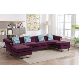Maddie Purple Velvet 5-Seater Double Chaise Sectional Sofa B061S00647