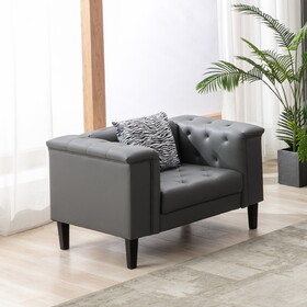 Sarah Gray Vegan Leather Tufted Chair with 1 Accent Pillow B061S00657