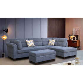 Diego Gray Fabric Sectional Sofa with Right Facing Chaise, Storage Ottoman, and 2 Accent Pillows B061S00665