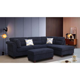 Diego Black Fabric Sectional Sofa with Right Facing Chaise, Storage Ottoman, and 2 Accent Pillows B061S00666