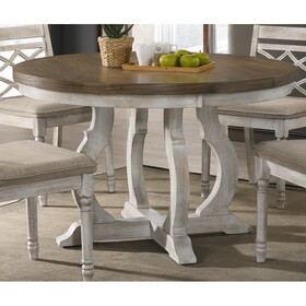 Havanna Vintage Walnut 47" Wide Contemporary Round Dining Table with Off White Colored Base B061S00673